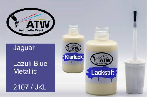 Jaguar, Lazuli Blue Metallic, 2107 / JKL: 20ml Lackstift + 20ml Klarlack - Set, von ATW Autoteile West.